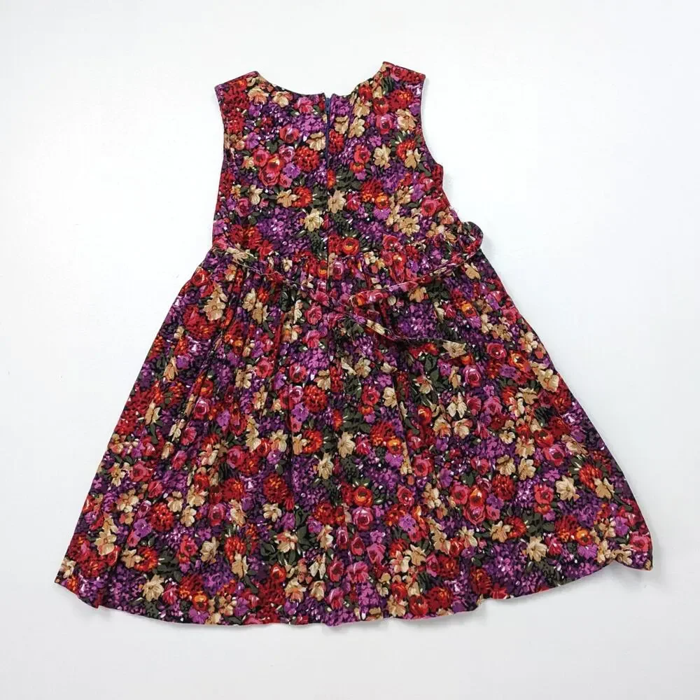 Vintage Handmade Dress Girls Size 6X Floral Corduroy Fall 90s